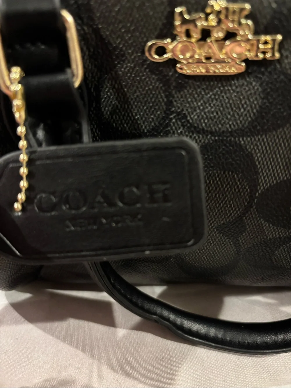 Coach Black Signature Mini Satchel with Red Cherry Charm